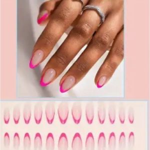 Hot pink tipped press on nails
